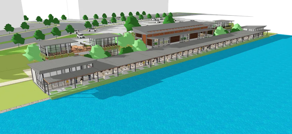 Source waterfront model screenshot used for the night-time exploration